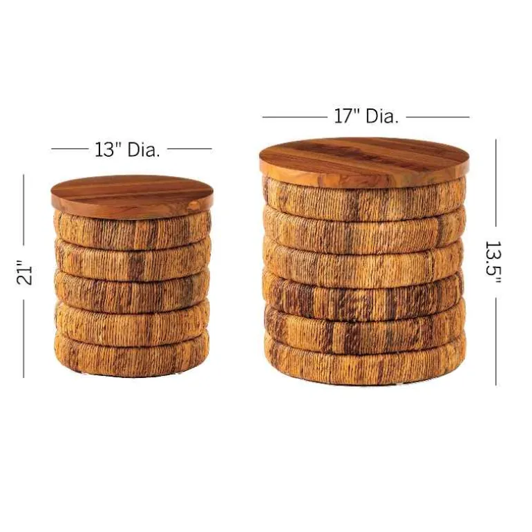 Abaca Woven Drum Nesting Tables, Set of 2