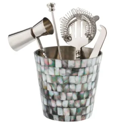 Abalon Handmade Stainless Steel and Mother Of Pearl Barware, Set of 5