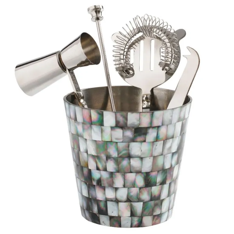 Abalon Handmade Stainless Steel and Mother Of Pearl Barware, Set of 5