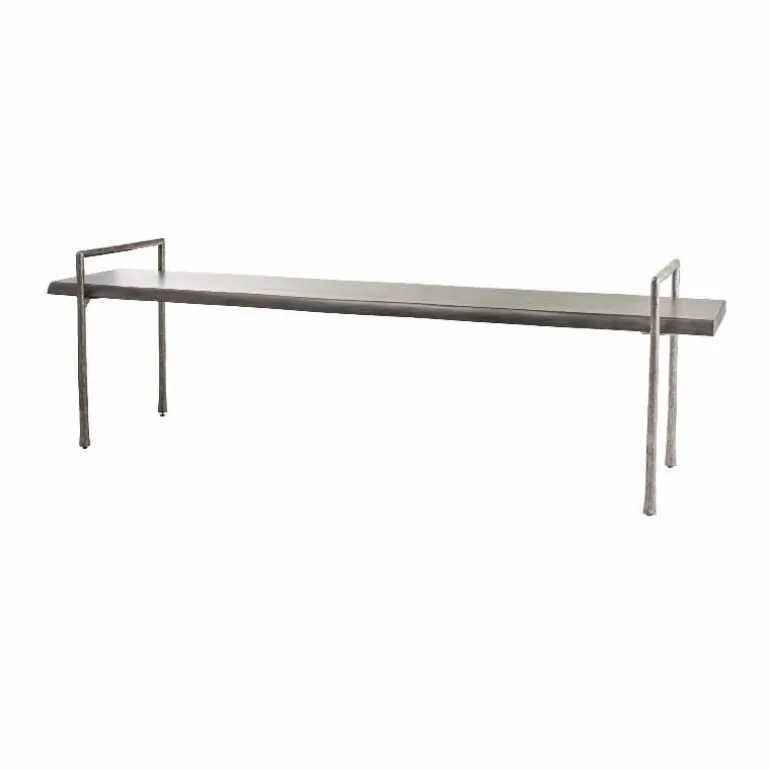 Acacia Live Edge Gray Bench with Textured Iron Frame