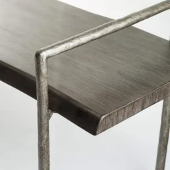 Acacia Live Edge Gray Bench with Textured Iron Frame