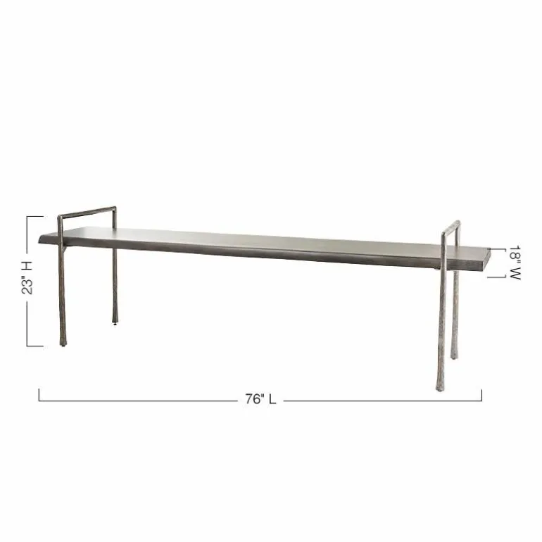 Acacia Live Edge Gray Bench with Textured Iron Frame