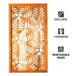 Acacia Wood Laser Cutout Wall Panel - Leaf