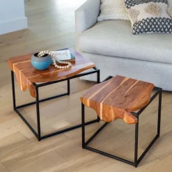 Acacia Wood Waterfall Nesting Tables, Set of 2