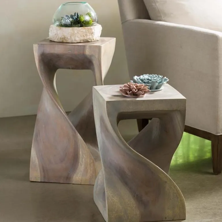 Agate Gray Twisty Stool, Set of 2