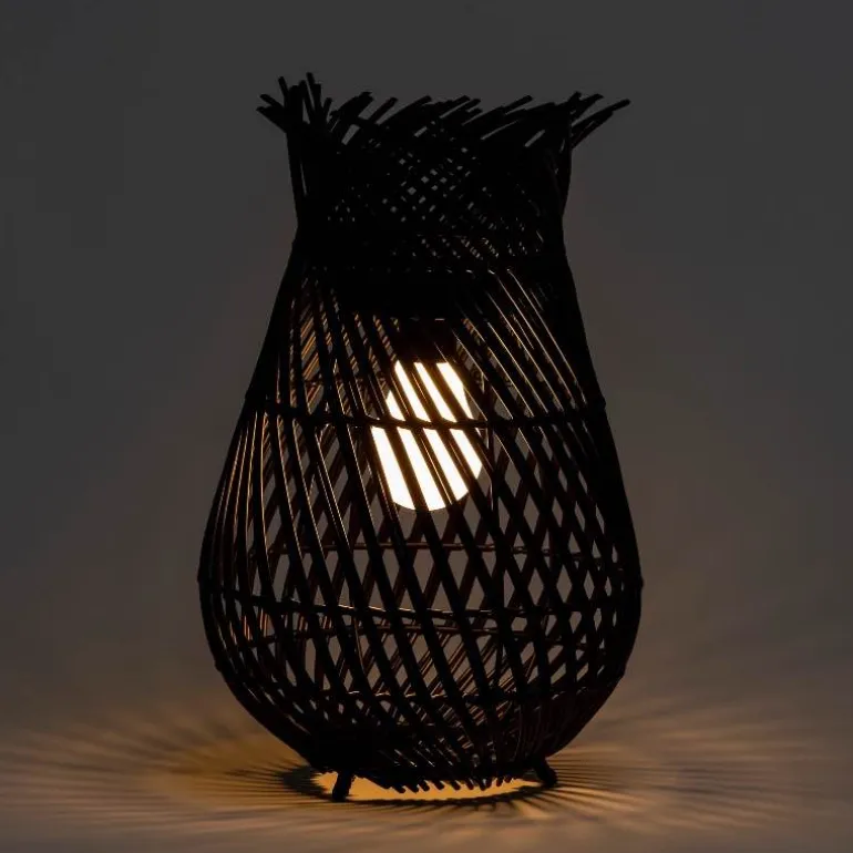 All-Weather Wicker Solar Table Lantern - Black