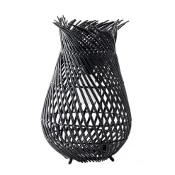 All-Weather Wicker Solar Table Lantern - Black