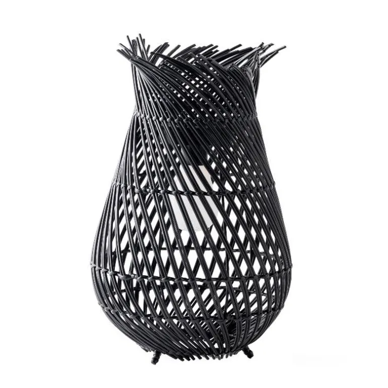 All-Weather Wicker Solar Table Lantern - Black