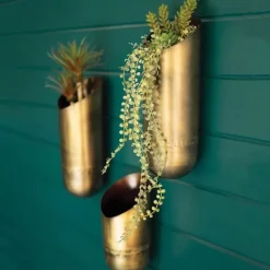 Antique Brass Wall Vases, Set of 3