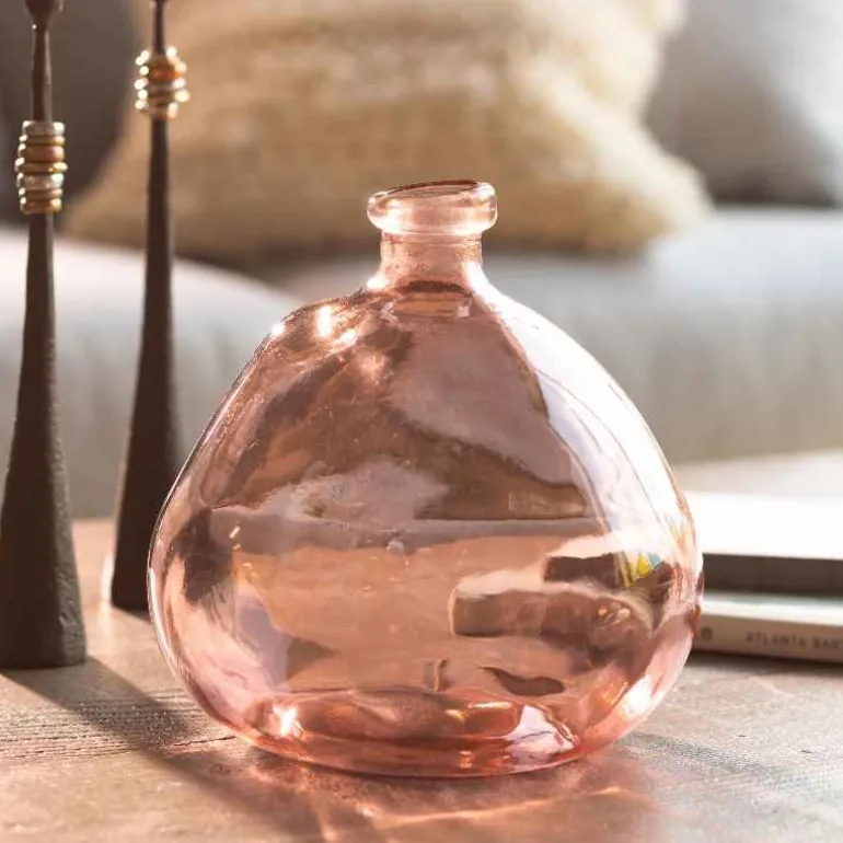 Askew Recycled Glass Balloon Vase, 9" - Pink