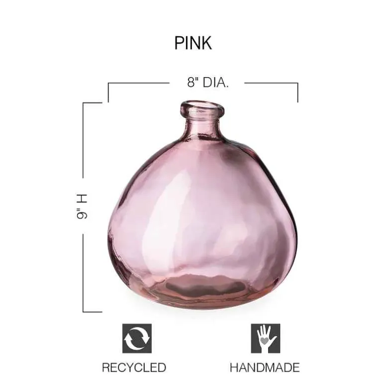 Askew Recycled Glass Balloon Vase, 9" - Pink