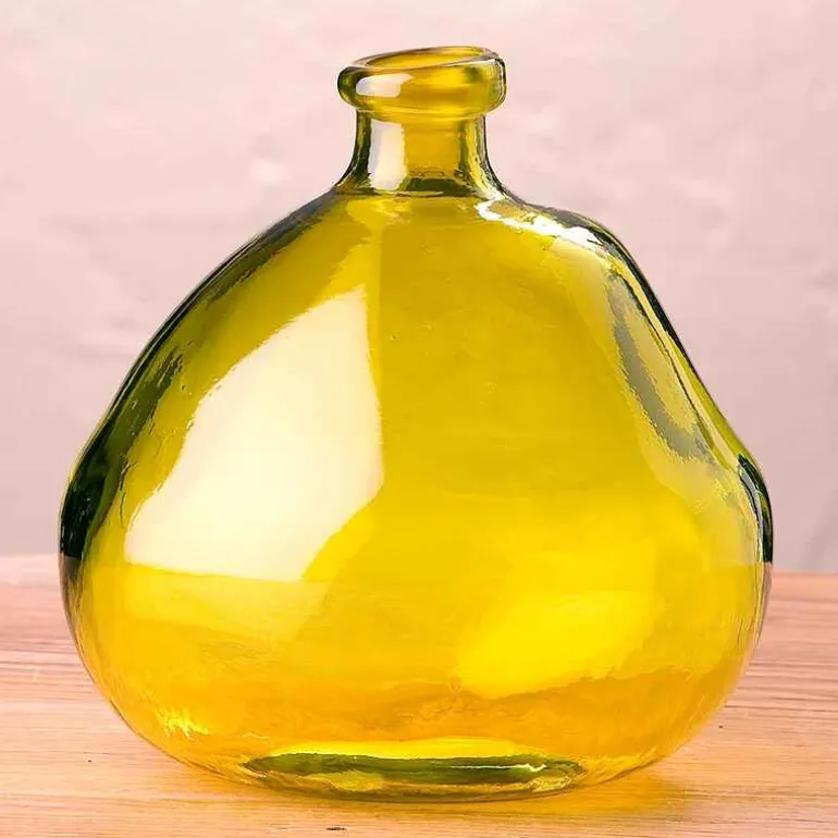 Askew Recycled Glass Balloon Vase, 9" - Citron Green