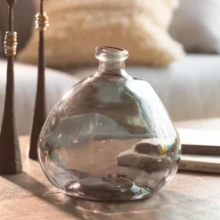 Askew Recycled Glass Balloon Vase, 9" - Smokey Blue