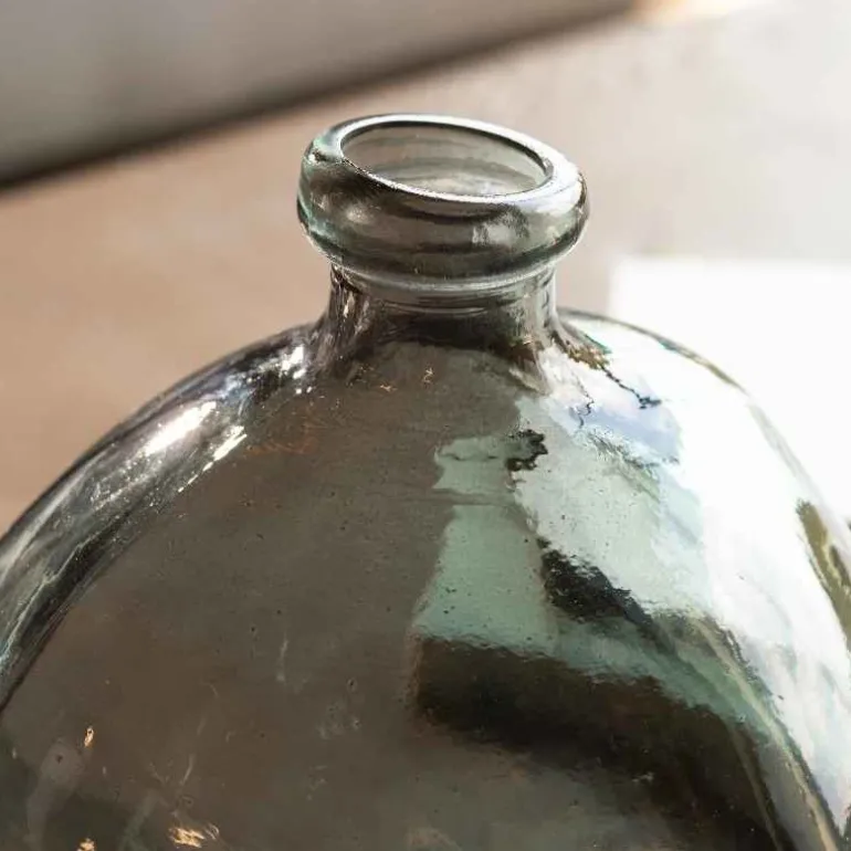 Askew Recycled Glass Balloon Vase, 9" - Smokey Blue