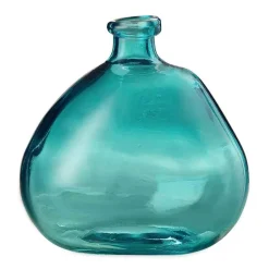 Askew Recycled Glass Balloon Vase, 9" - Aqua