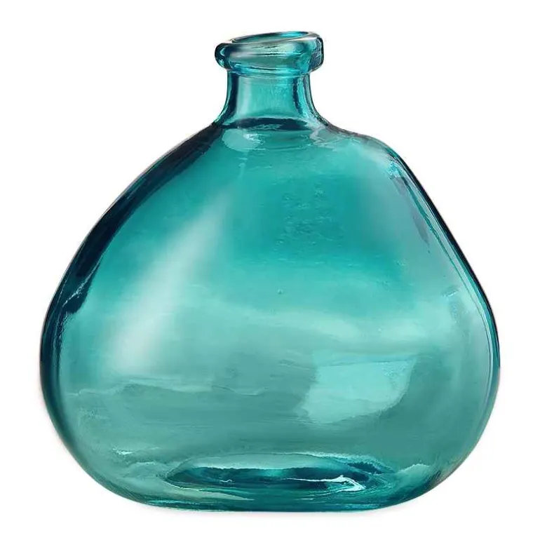 Askew Recycled Glass Balloon Vase, 9" - Aqua