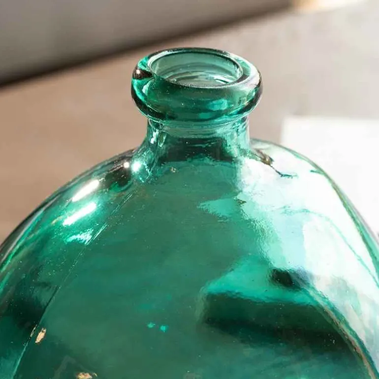 Askew Recycled Glass Balloon Vase, 9" - Aqua