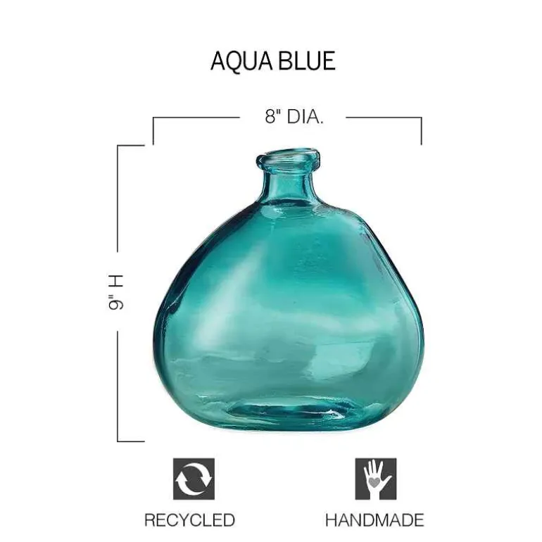 Askew Recycled Glass Balloon Vase, 9" - Aqua