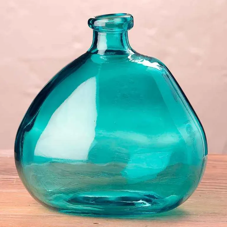 Askew Recycled Glass Balloon Vase, 9" - Aqua