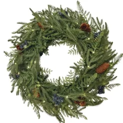 Battery Operated LED In/Out Norfolk Wreath