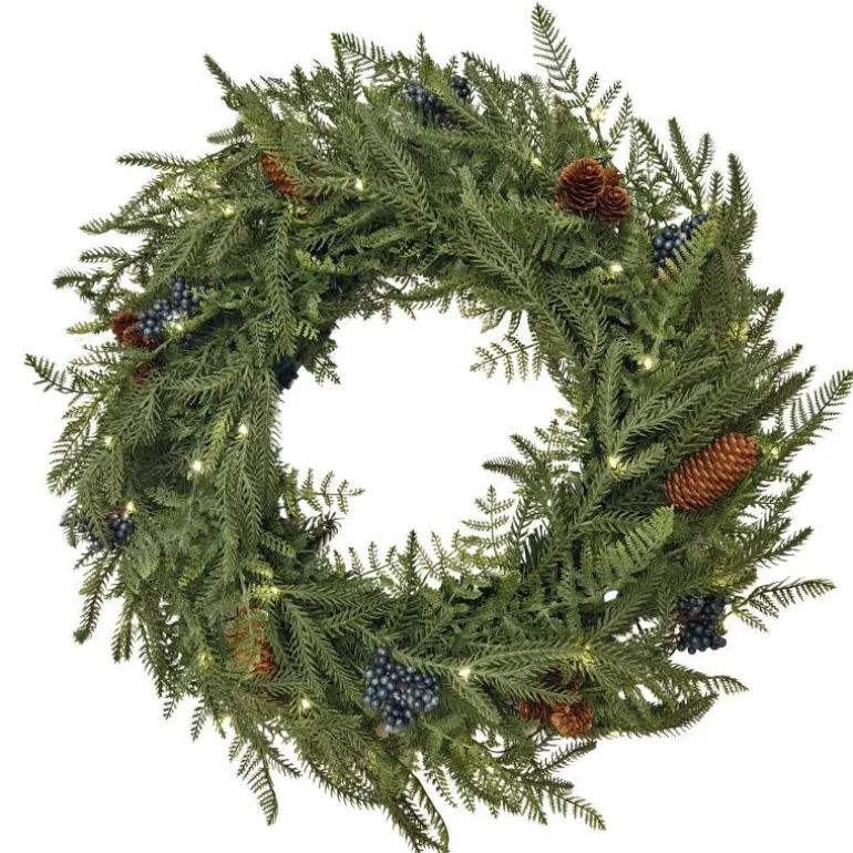 Battery Operated LED In/Out Norfolk Wreath