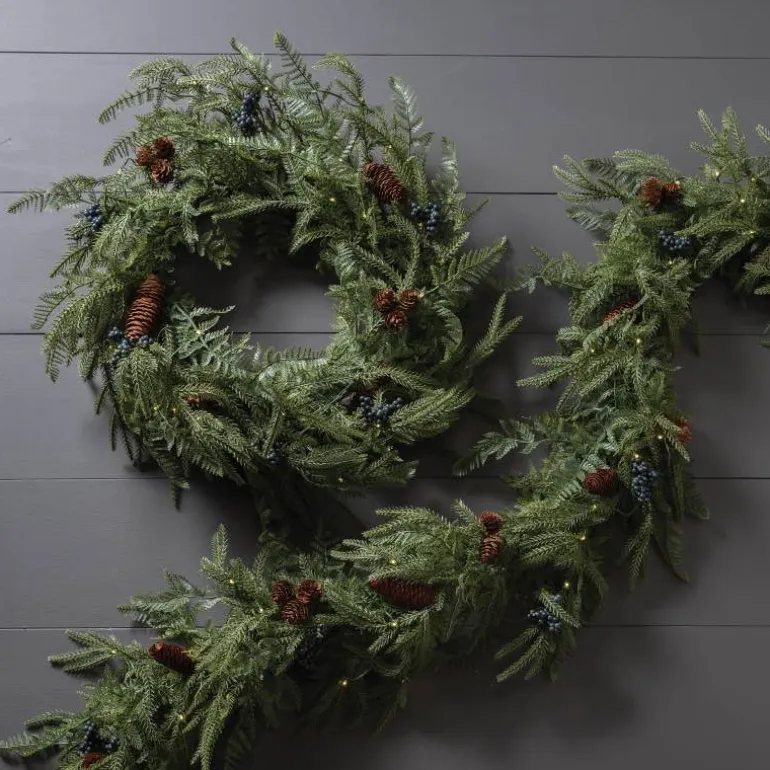 Battery Operated LED In/Out Norfolk Wreath