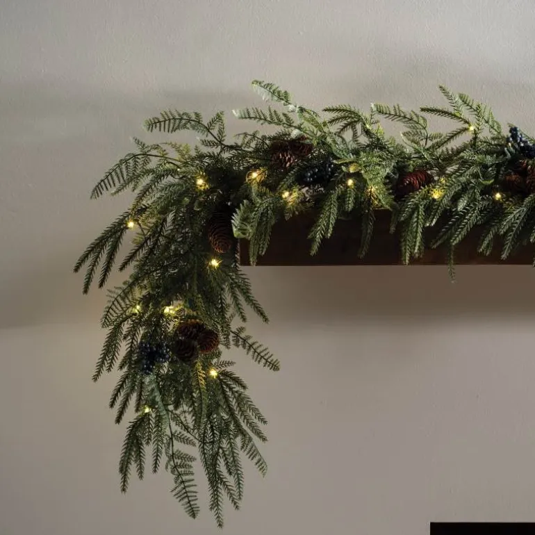 Battery-Operated Norfolk Pine Garland with LED Lights