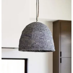 Blue Raffia Woven Pendant Light