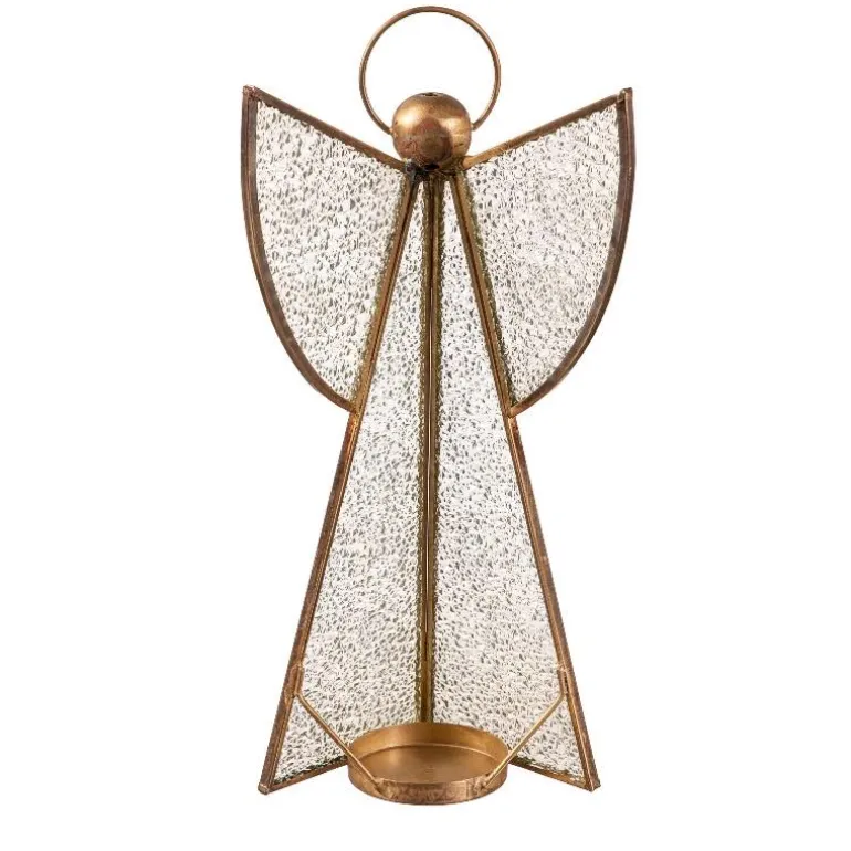 Brass Glass Angel Votive Holders, Set of 3