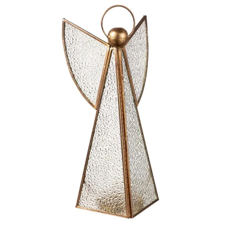Brass Glass Angel Votive Holders, Set of 3