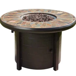 Brown Metal Mosaic Tile Gas Fire Pit Table