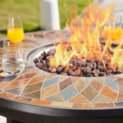 Brown Metal Mosaic Tile Gas Fire Pit Table