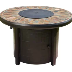 Brown Metal Mosaic Tile Gas Fire Pit Table