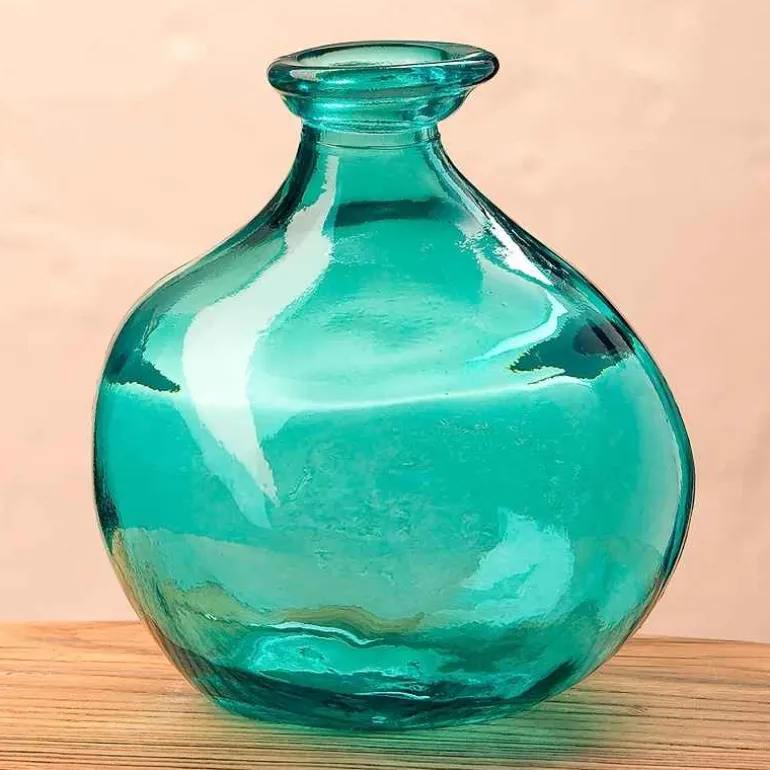Bubble Recycled Glass Balloon Vase, 7"H - Aqua