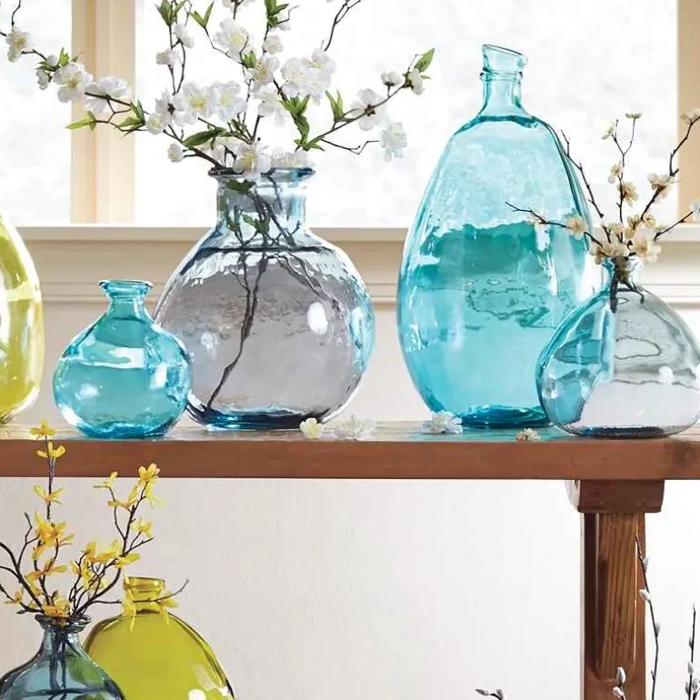Bubble Recycled Glass Balloon Vase, 7"H - Aqua