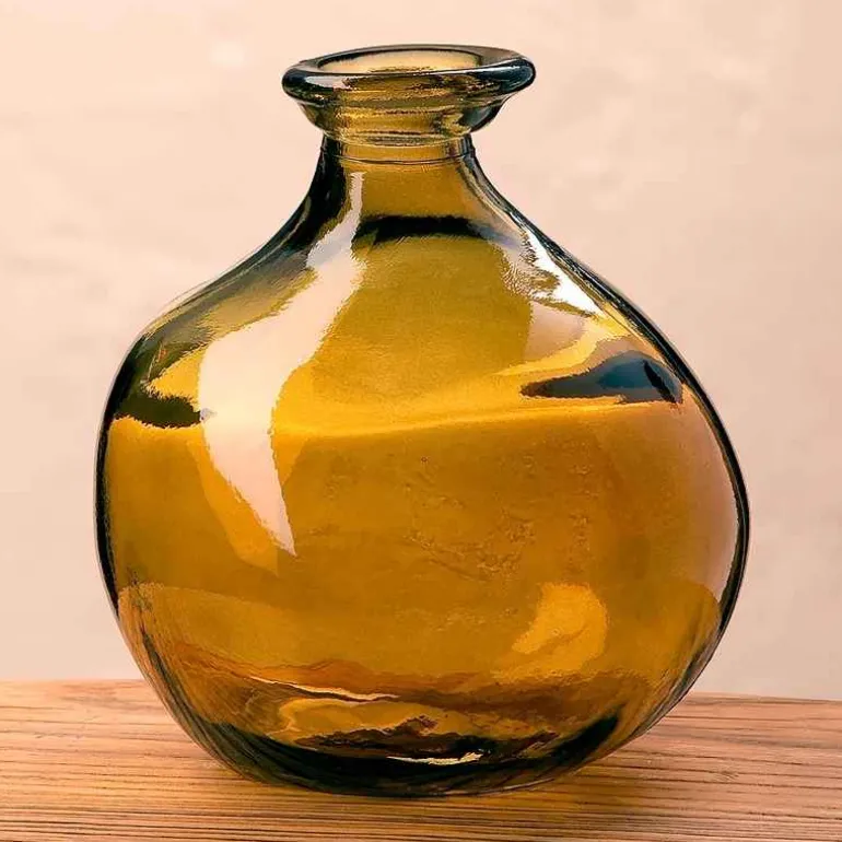 Bubble Recycled Glass Balloon Vase, 7"H - Mocha