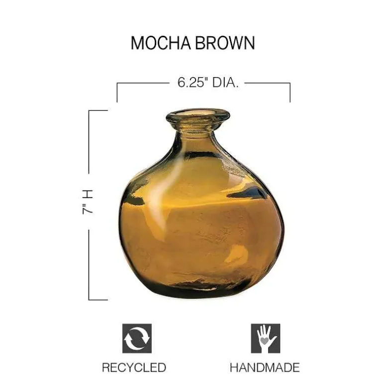 Bubble Recycled Glass Balloon Vase, 7"H - Mocha