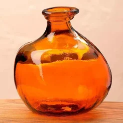 Bubble Recycled Glass Balloon Vase, 7"H - Amber