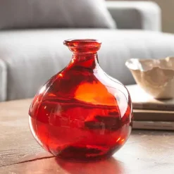 Bubble Recycled Glass Balloon Vase, 7"H - Red