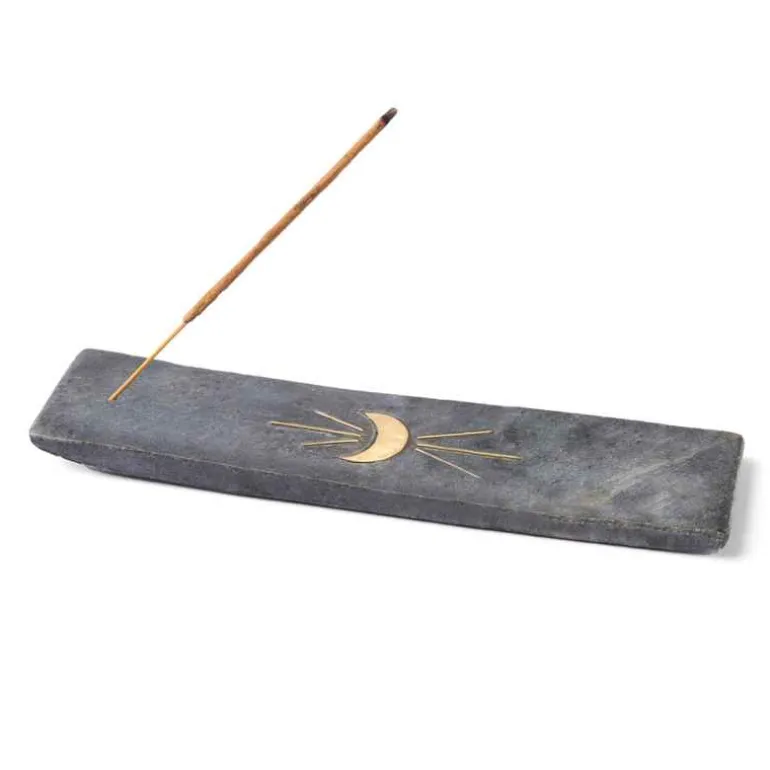Carved Black Marble Moon Incense Holder