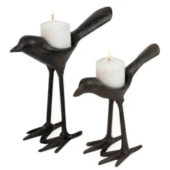 Cast Iron Bird Tealight Holders, Set of 2