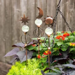 Celestial Trio Solar-Powered Garden Stakes, Set of 3