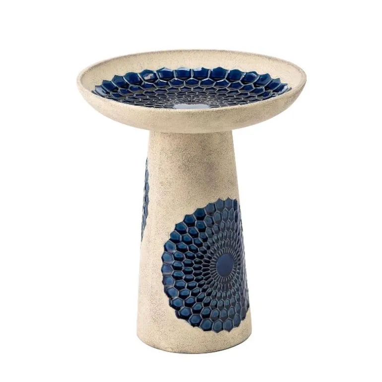 Ceramic Blue Tile Birdbath