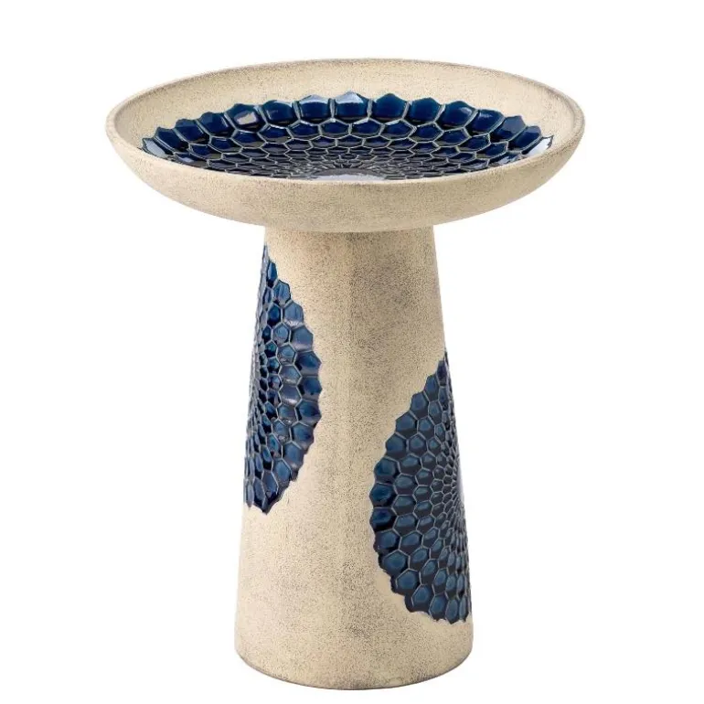 Ceramic Blue Tile Birdbath