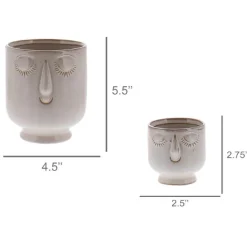 Ceramic Cream-Colored Serene Face Cachepots, Set of 2