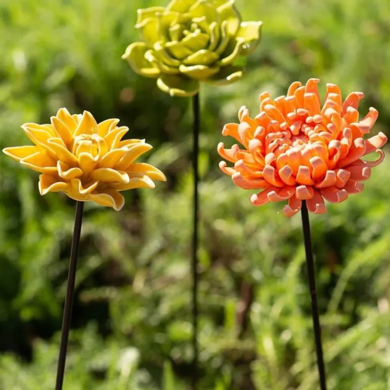 Ceramic Garden Flower Stakes, Set of 3 - Bright