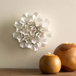 Ceramic Wall Flowers, 8" - Gold-Rimmed White