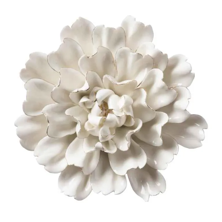 Ceramic Wall Flowers, 6" - Gold-Rimmed White