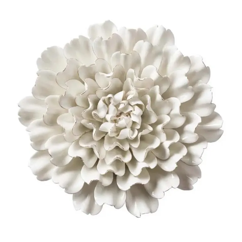 Ceramic Wall Flowers, 10" - Gold-Rimmed White