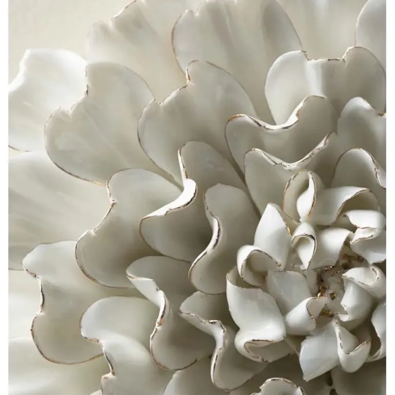 Ceramic Wall Flowers, 10" - Gold-Rimmed White